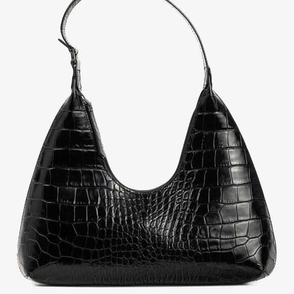 BY FAR Amber Baby Black Crocodile-Embossed Leather Shoulder Bag - Picture 1 of 11